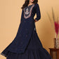 Party Wear Kurti Chanderi Blue Embroidered Kurtis