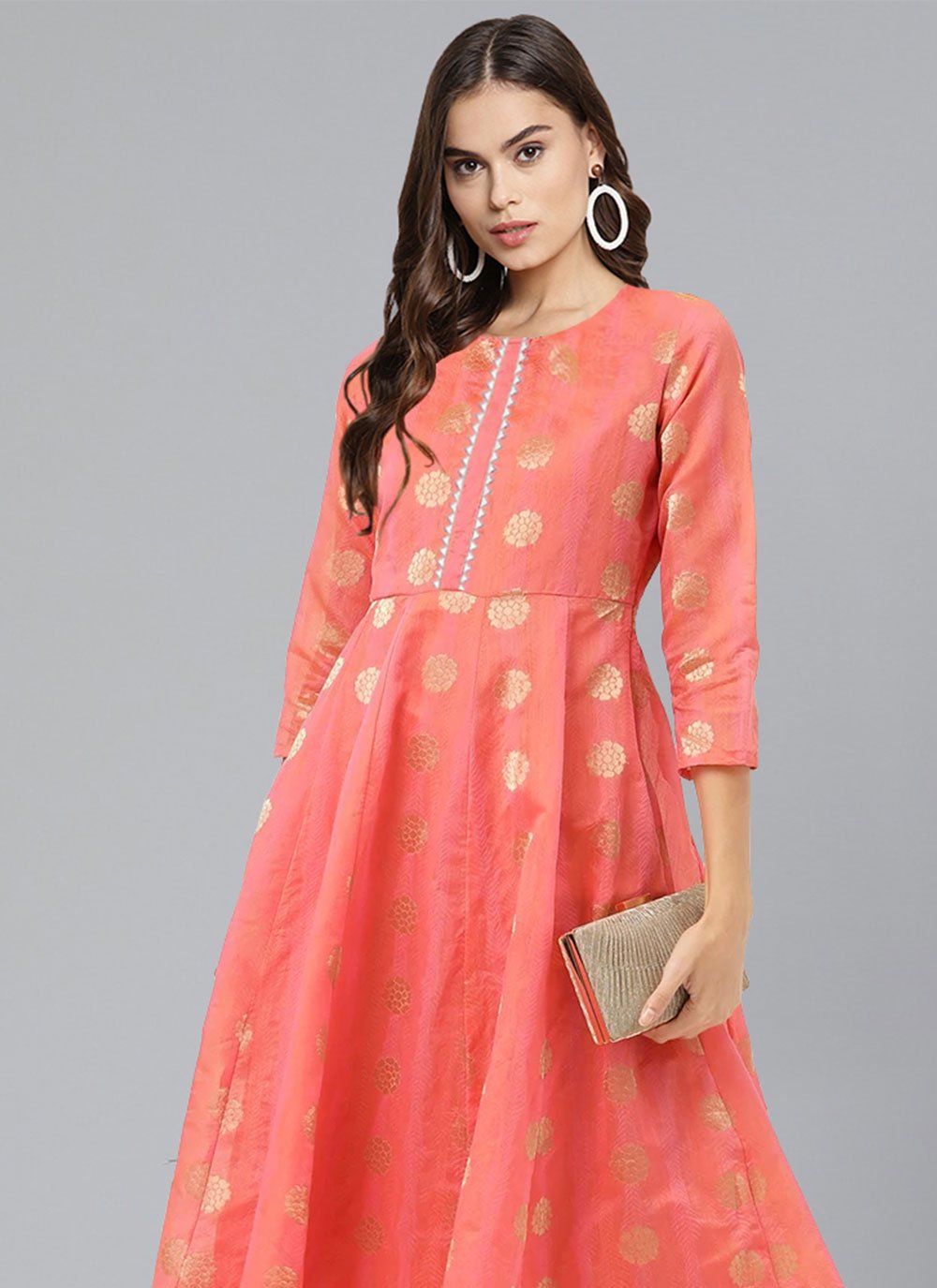 Floor Length Kurti Chanderi Orange Woven Kurtis