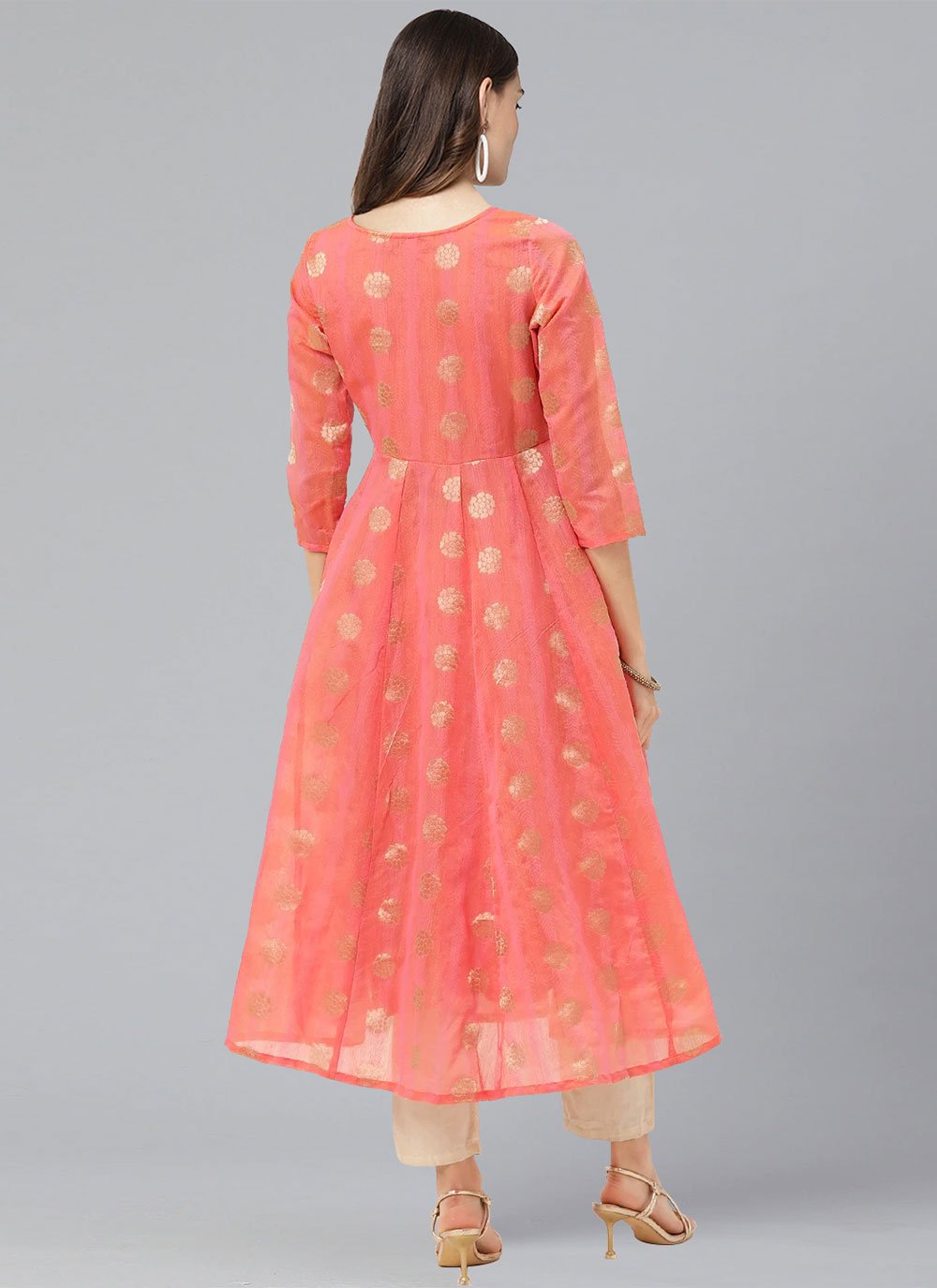 Floor Length Kurti Chanderi Orange Woven Kurtis