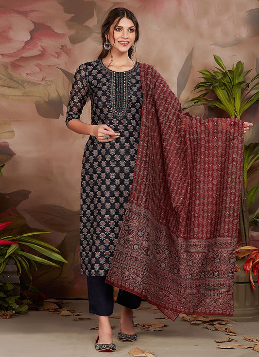 Salwar Suit Chanderi Black Digital Print Salwar Kameez