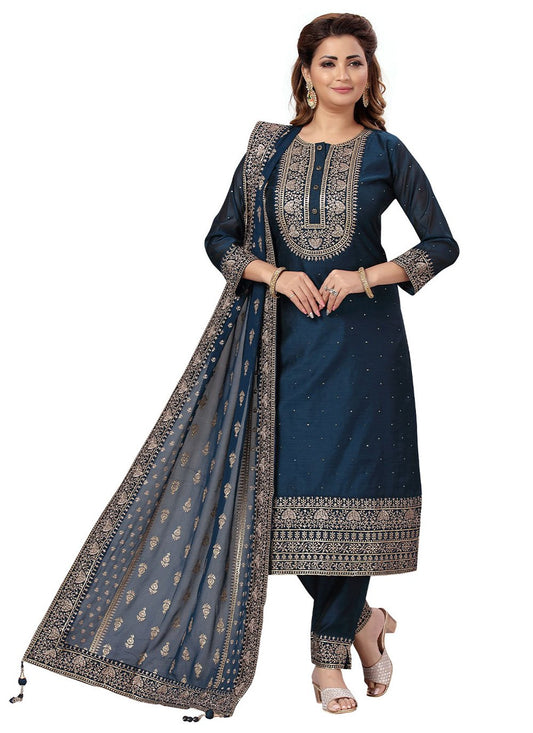 Trendy Suit Chanderi Blue Embroidered Salwar Kameez