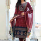 Pant Style Suit Chanderi Maroon Print Salwar Kameez