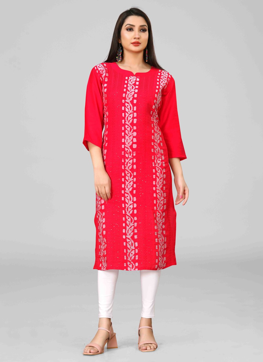 Designer Kurti Chanderi Red Embroidered Kurtis