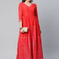 Floor Length Kurti Chanderi Red Print Kurtis