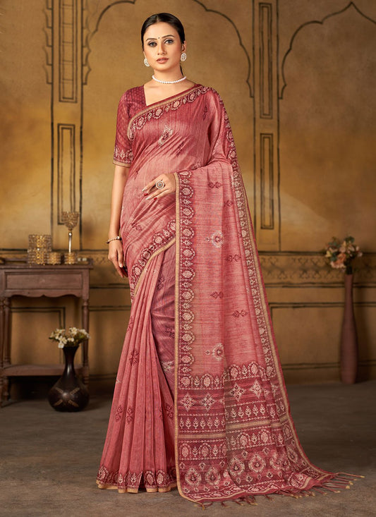 Contemporary Chanderi Silk Pink Digital Print Saree