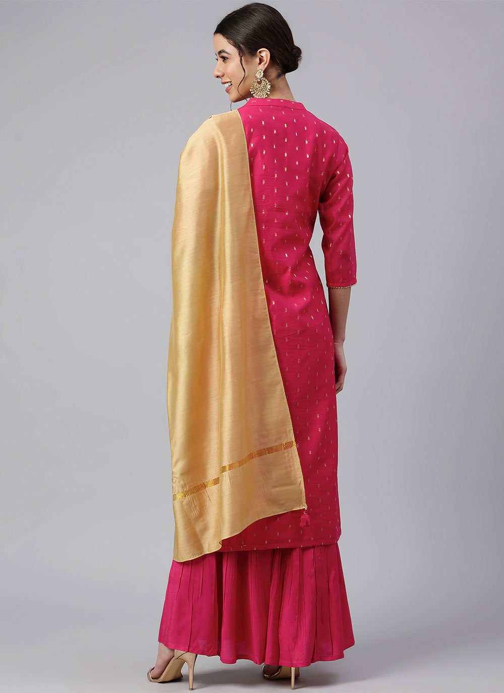 Readymade Style Chanderi Silk Fuchsia Woven Salwar Kameez