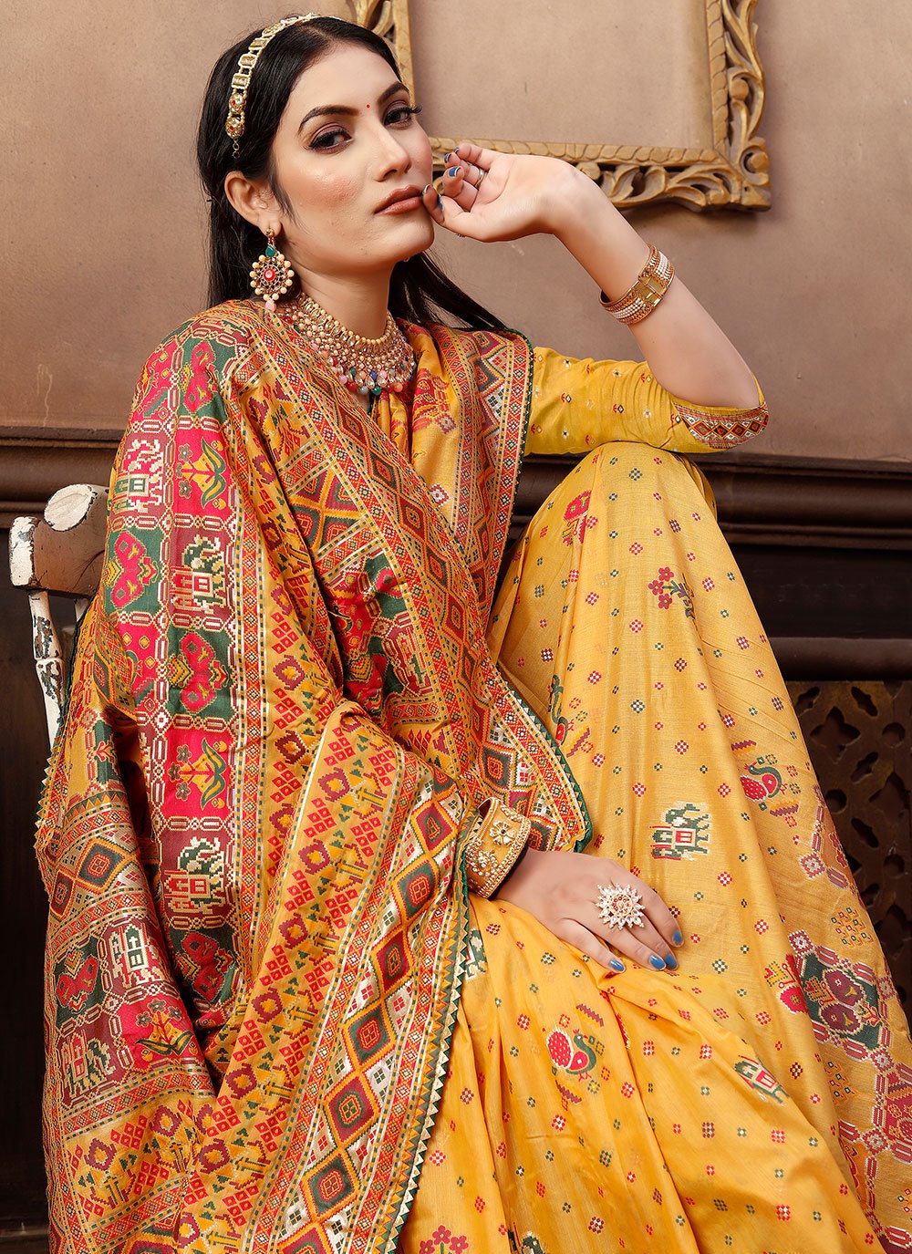 Classic Chanderi Silk Yellow Gota Work Saree