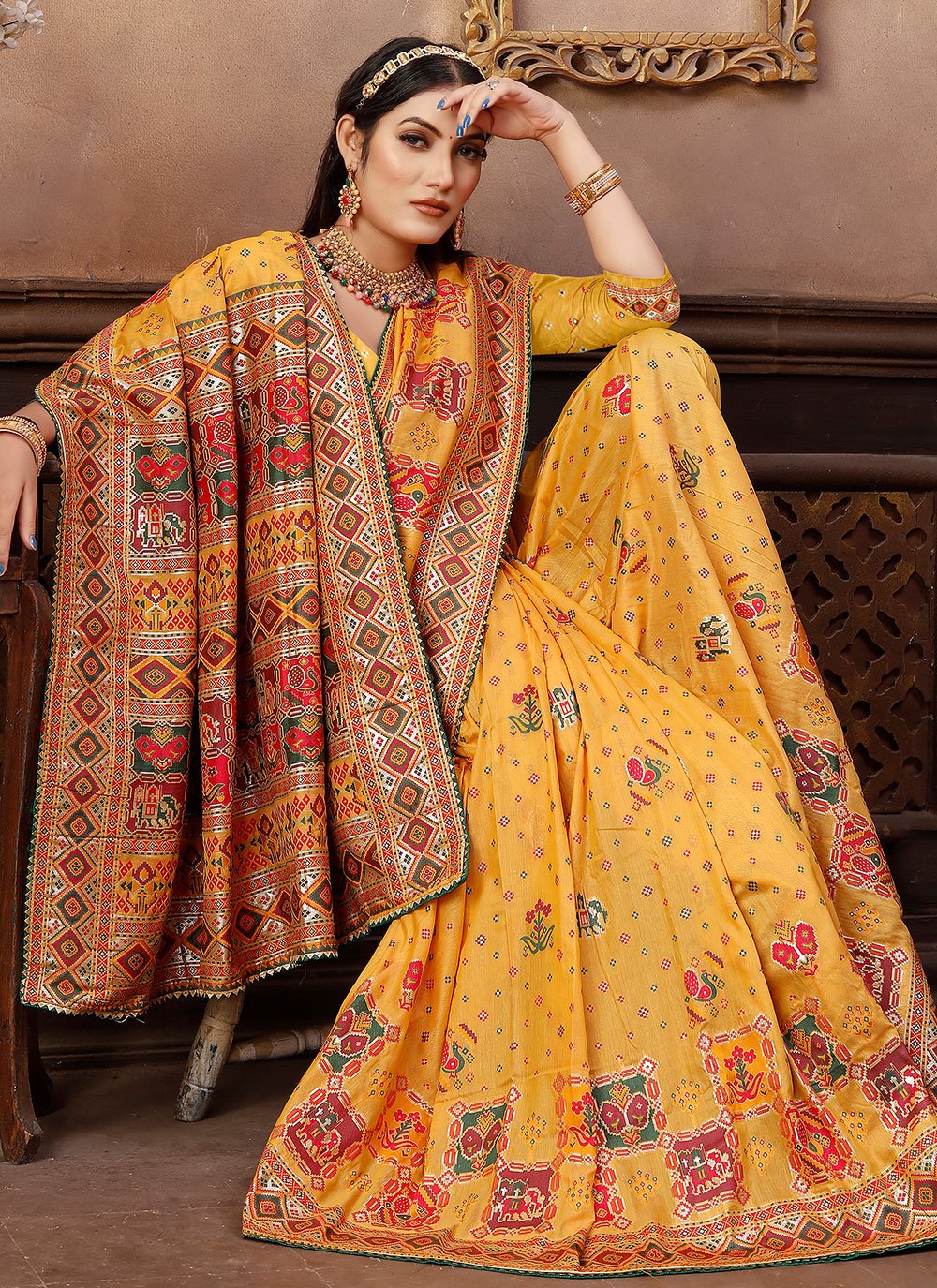 Classic Chanderi Silk Yellow Gota Work Saree