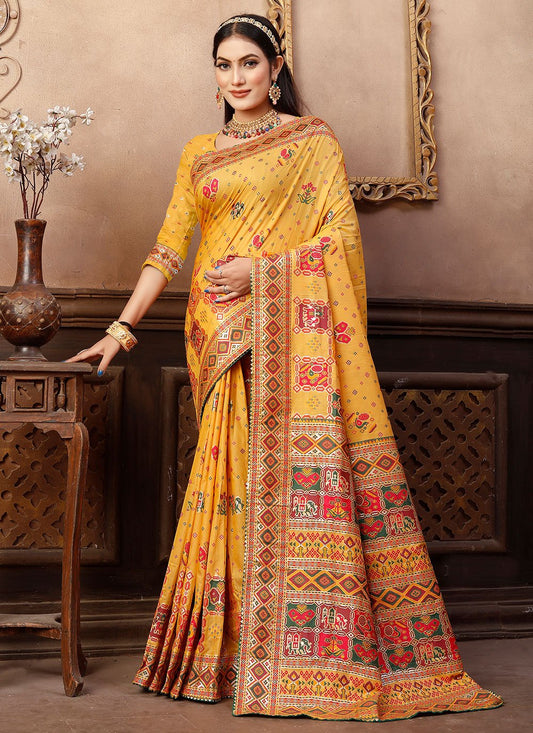 Classic Chanderi Silk Yellow Gota Work Saree