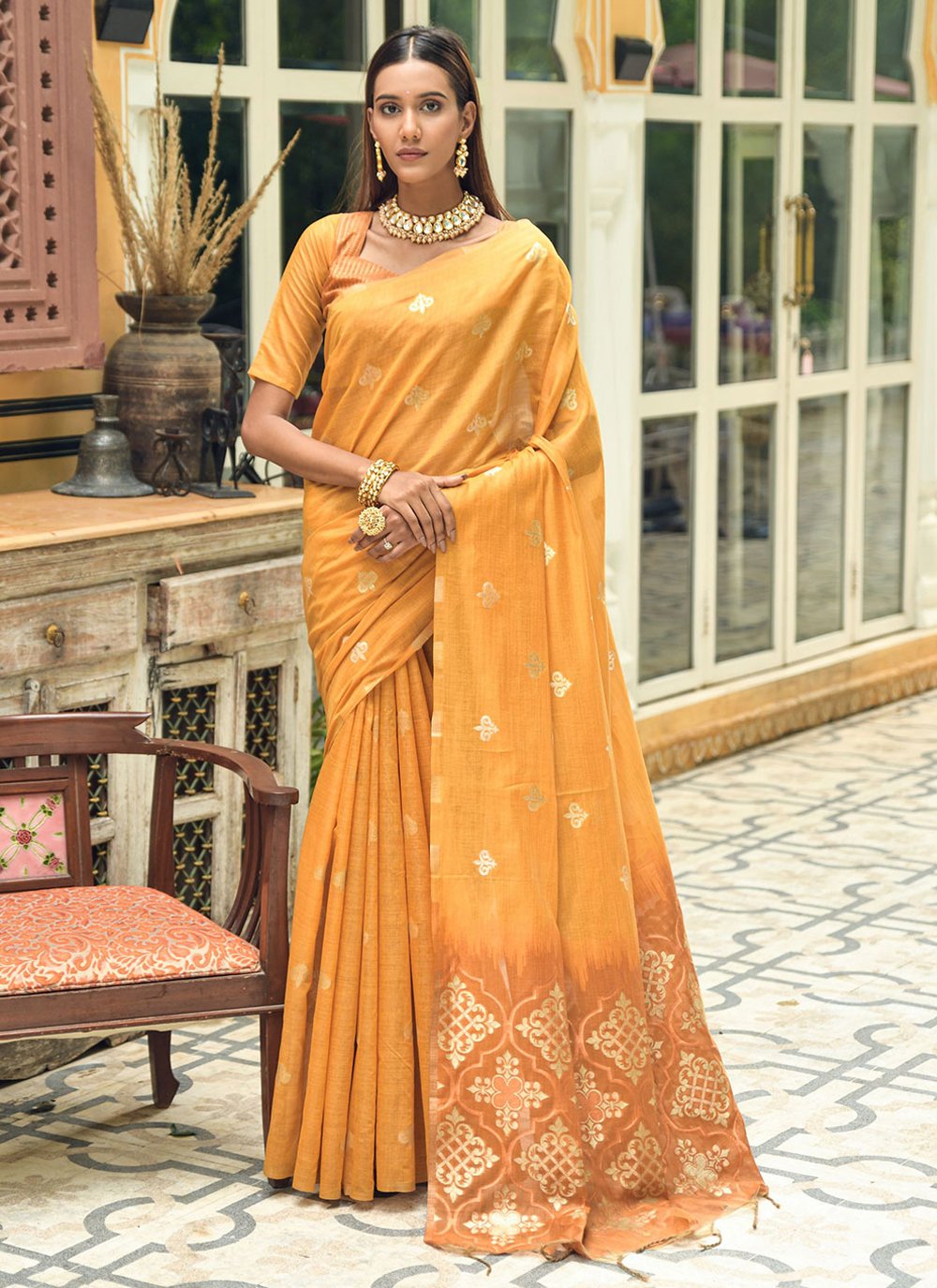 Trendy Saree Chanderi Silk Mustard Weaving Saree