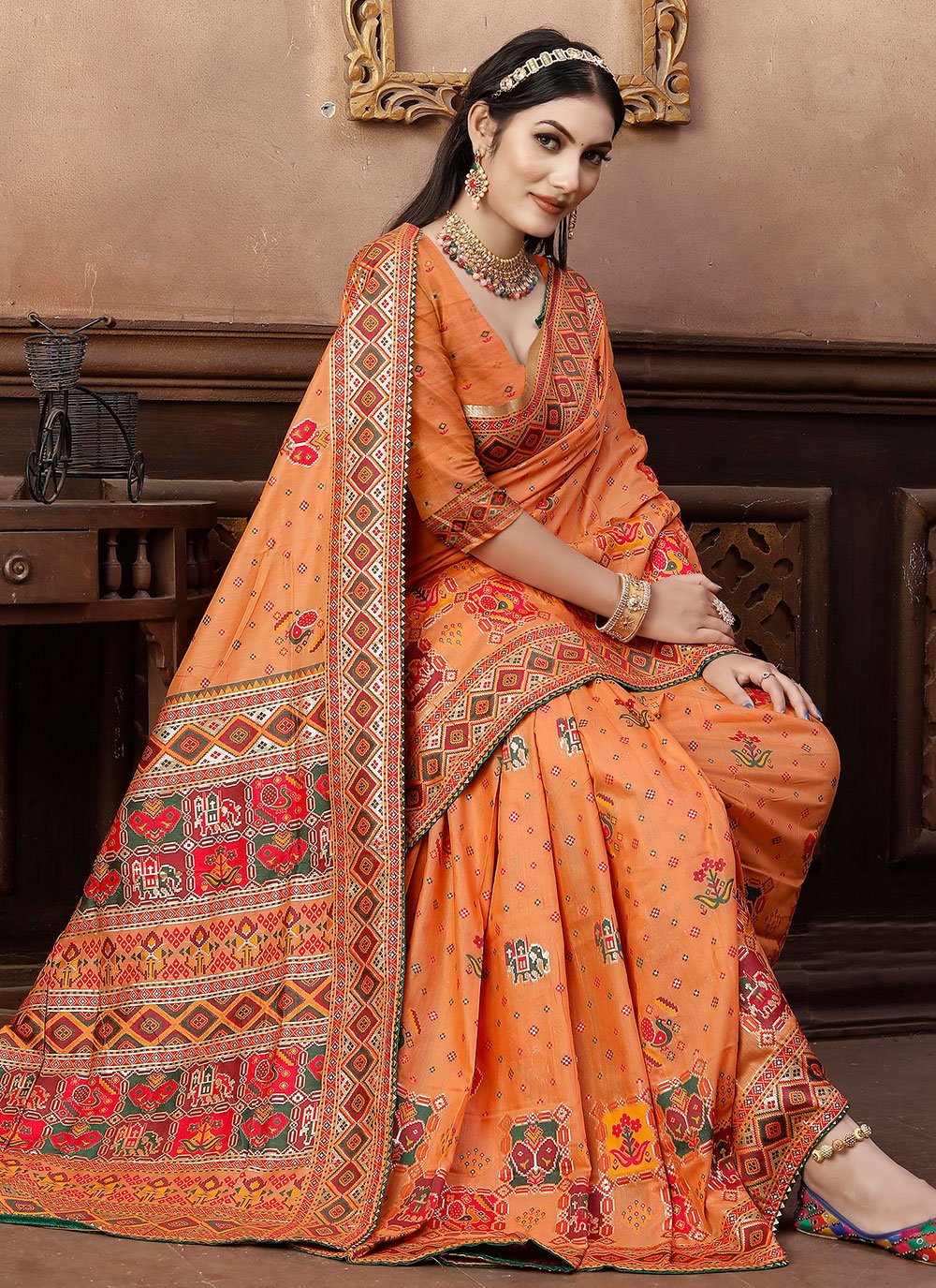 Contemporary Chanderi Silk Orange Gota Work Saree