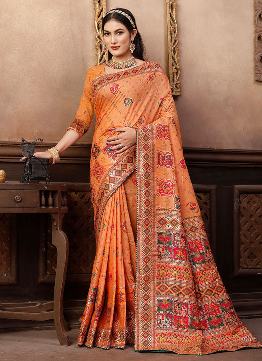 Contemporary Chanderi Silk Orange Gota Work Saree