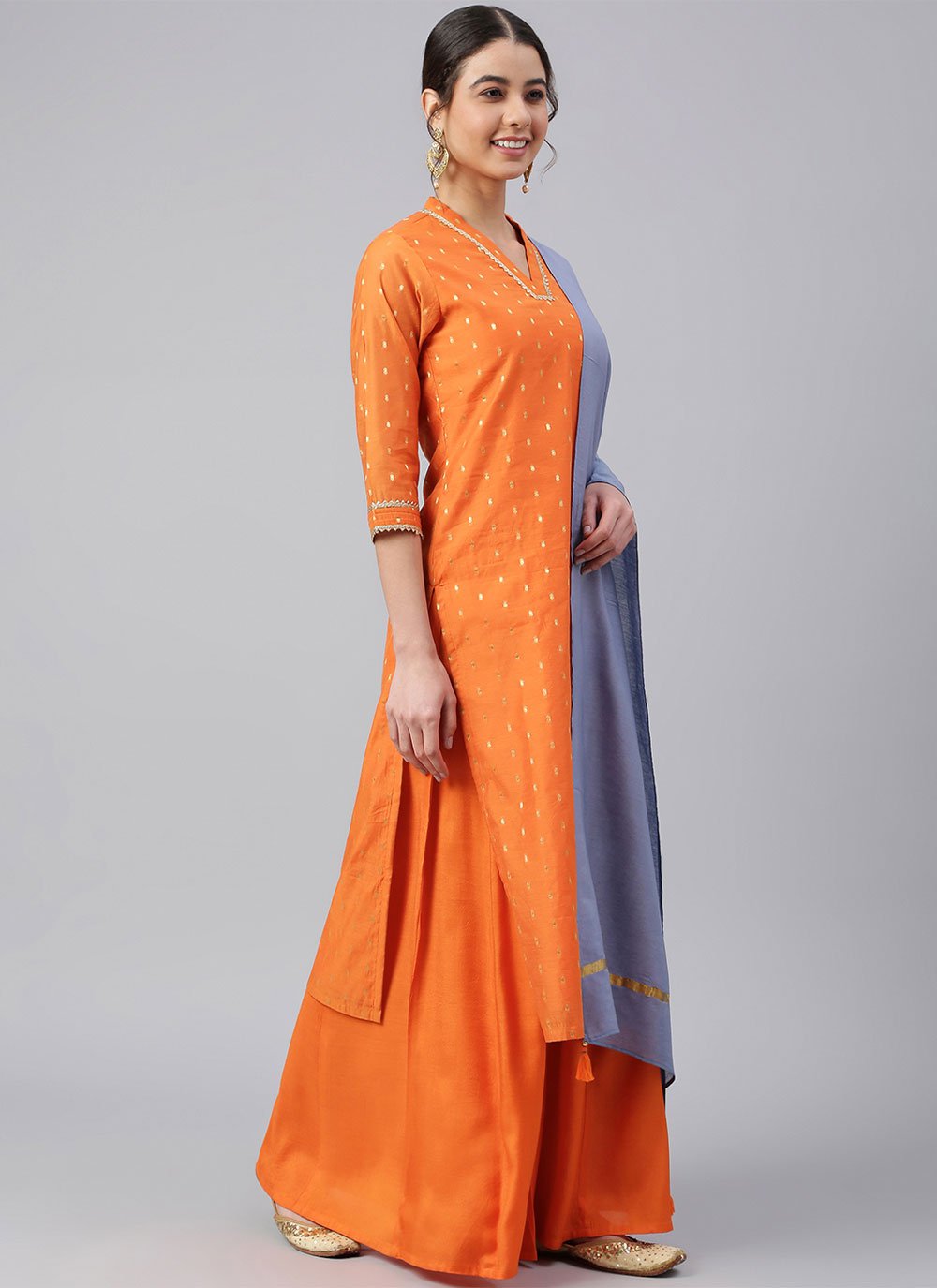 Palazzo Salwar Suit Chanderi Silk Orange Woven Salwar Kameez