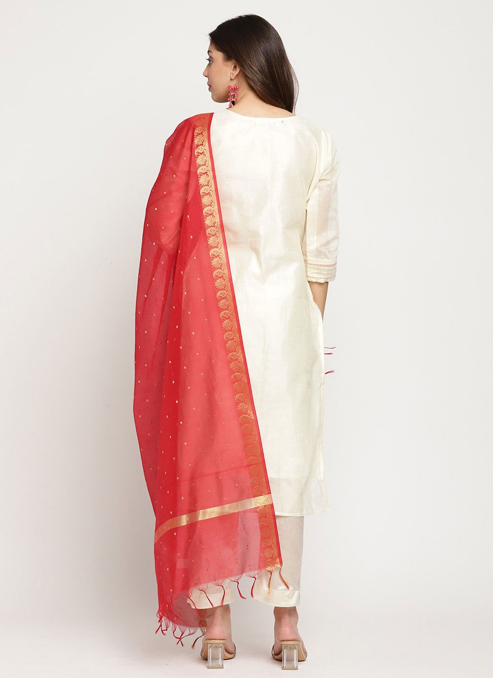 Pant Style Suit Chanderi Silk Off White Embroidered Salwar Kameez