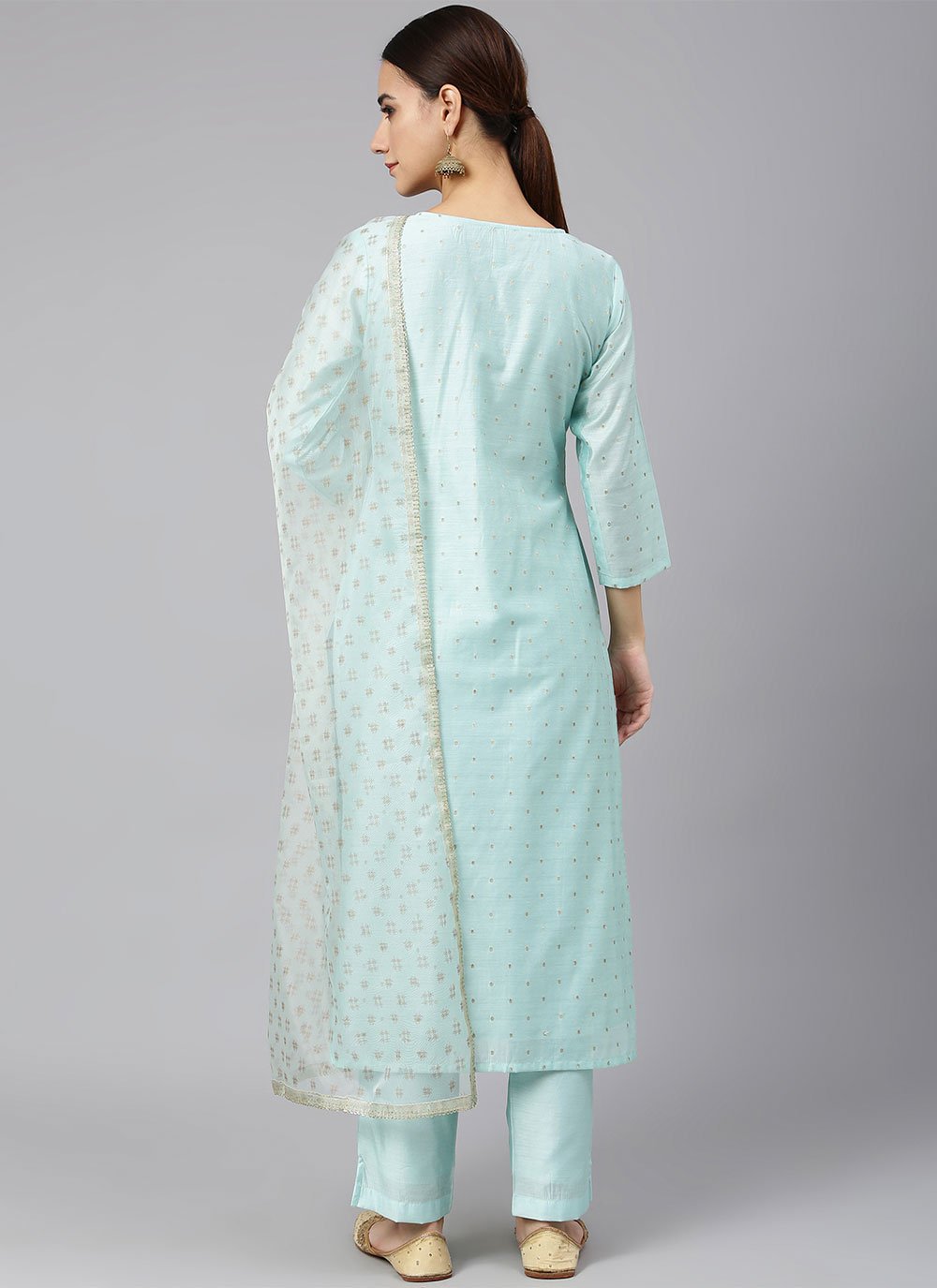 Salwar Suit Chanderi Silk Aqua Blue Plain Salwar Kameez