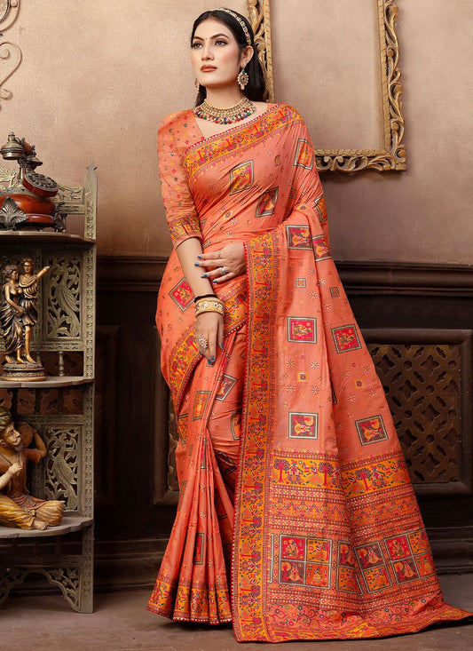 Trendy Saree Chanderi Silk Peach Gota Work Saree