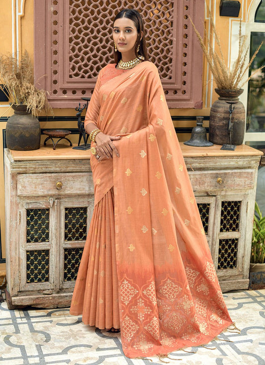 Contemporary Chanderi Silk Peach Weaving Saree