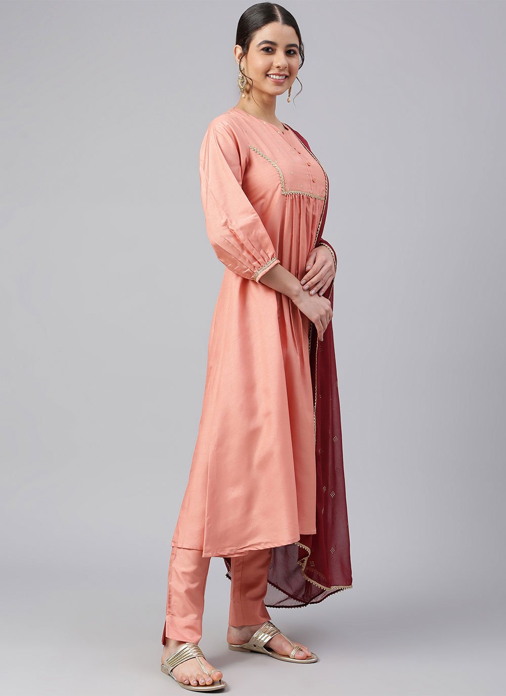 Straight Salwar Suit Chanderi Silk Off White Woven Salwar Kameez