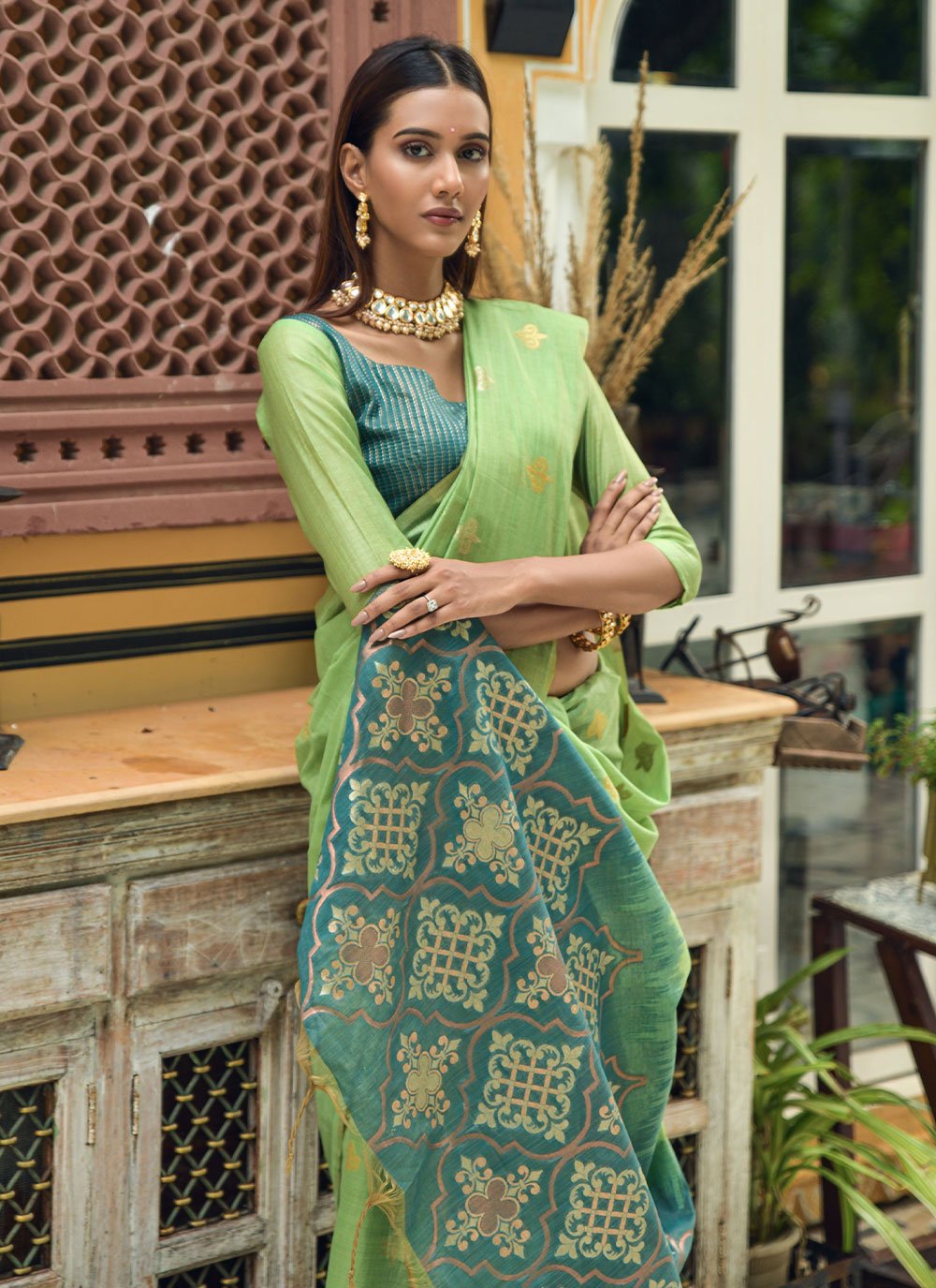 Classic Chanderi Silk Green Weaving Saree