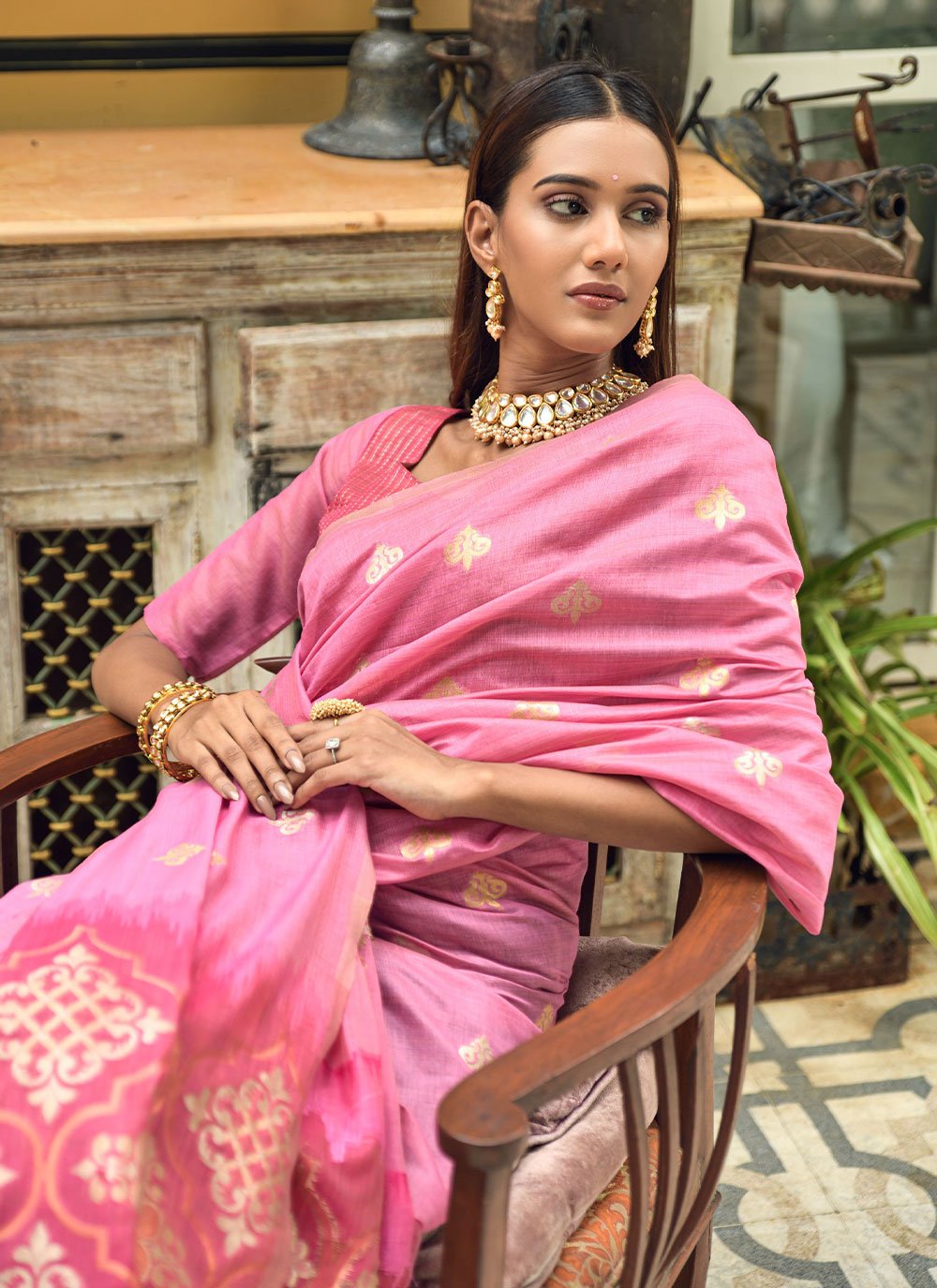 Traditional Saree Chanderi Silk Pink Weaving Saree