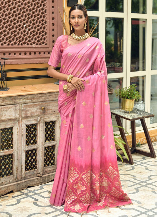 Traditional Saree Chanderi Silk Pink Weaving Saree