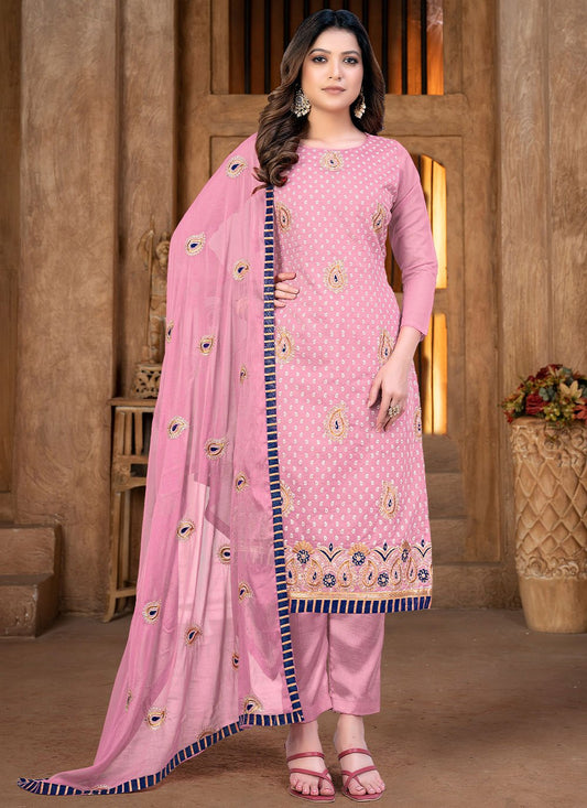 Trendy Suit Chanderi Pink Embroidered Salwar Kameez