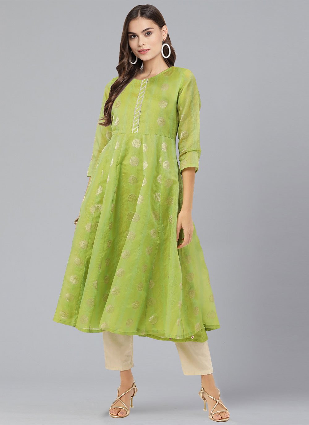 Designer Kurti Chanderi Sea Green Woven Kurtis