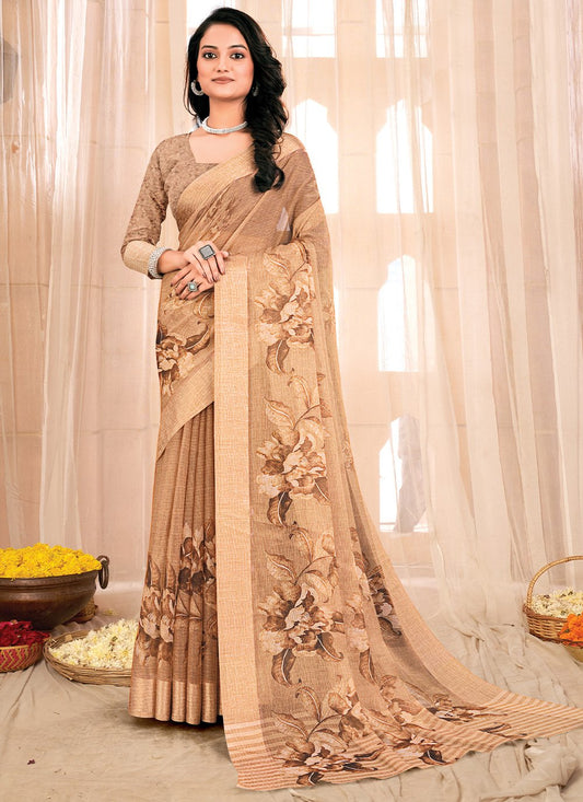 Classic Chiffon Beige Fancy Work Saree