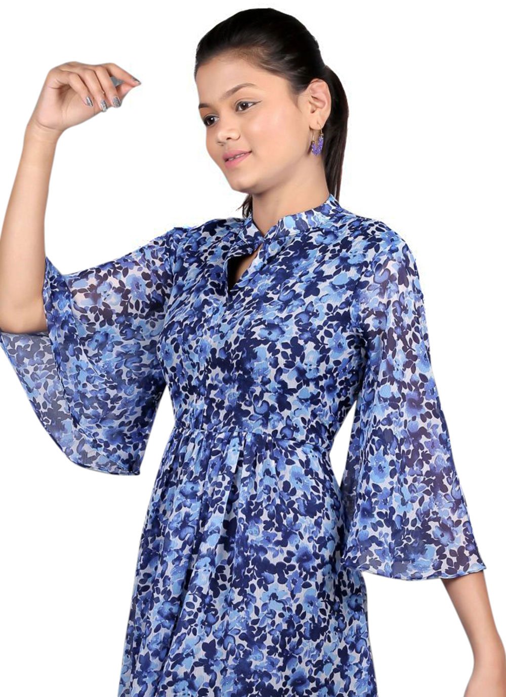 Party Wear Kurti Chiffon Blue Print Kurtis