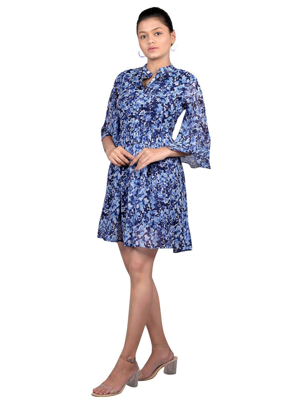 Party Wear Kurti Chiffon Blue Print Kurtis