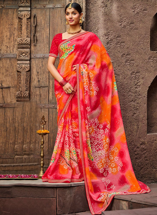 Classic Chiffon Multi Colour Fancy Work Saree