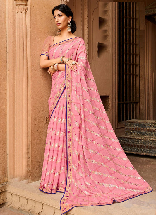 Contemporary Chiffon Pink Foil Print Saree