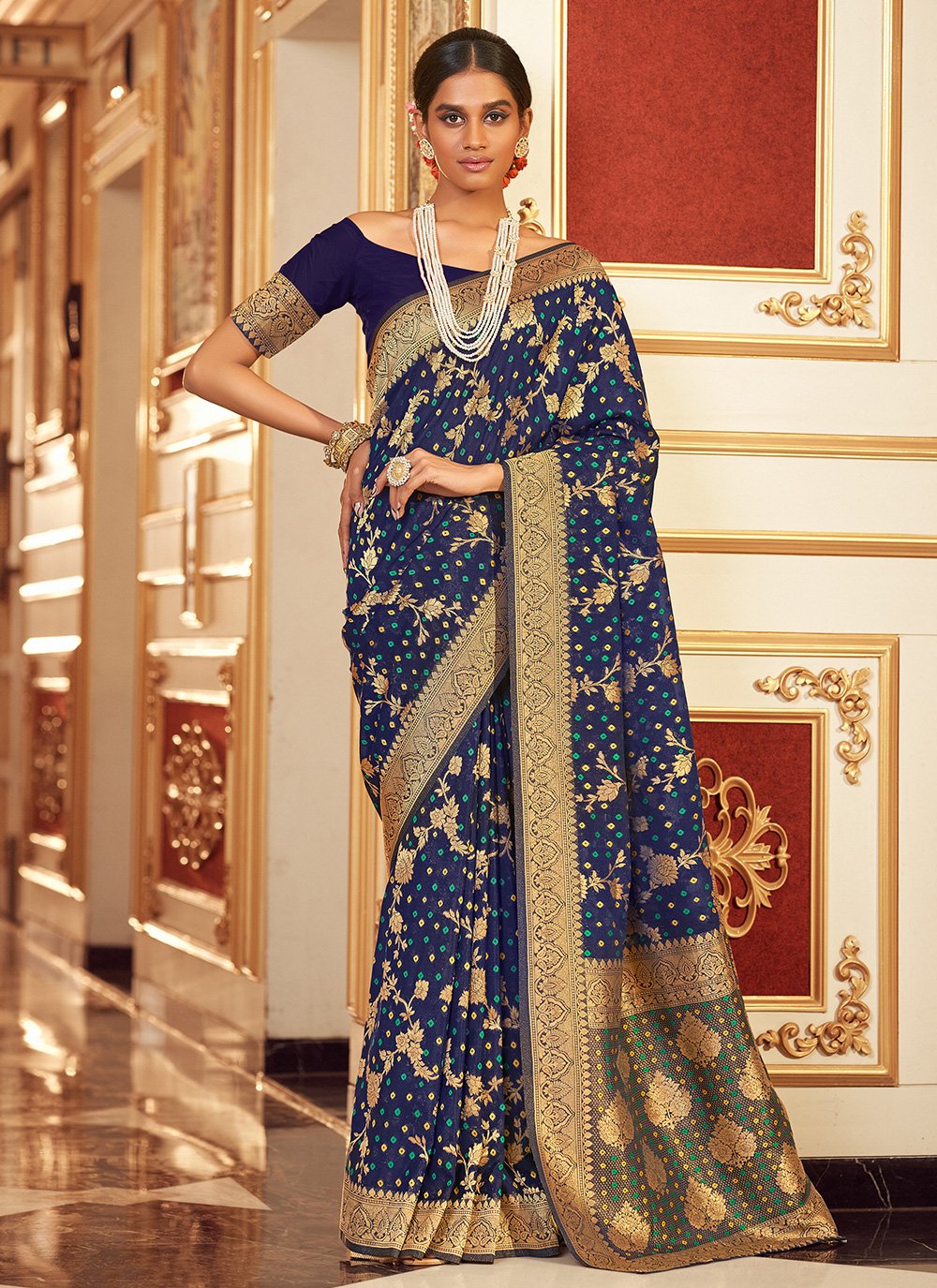 Classic Chiffon Blue Jacquard Work Saree