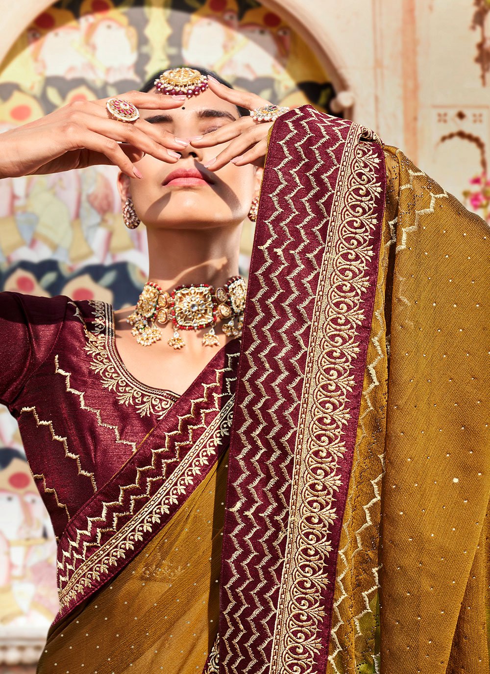 Classic Chiffon Brown Swarovski Saree