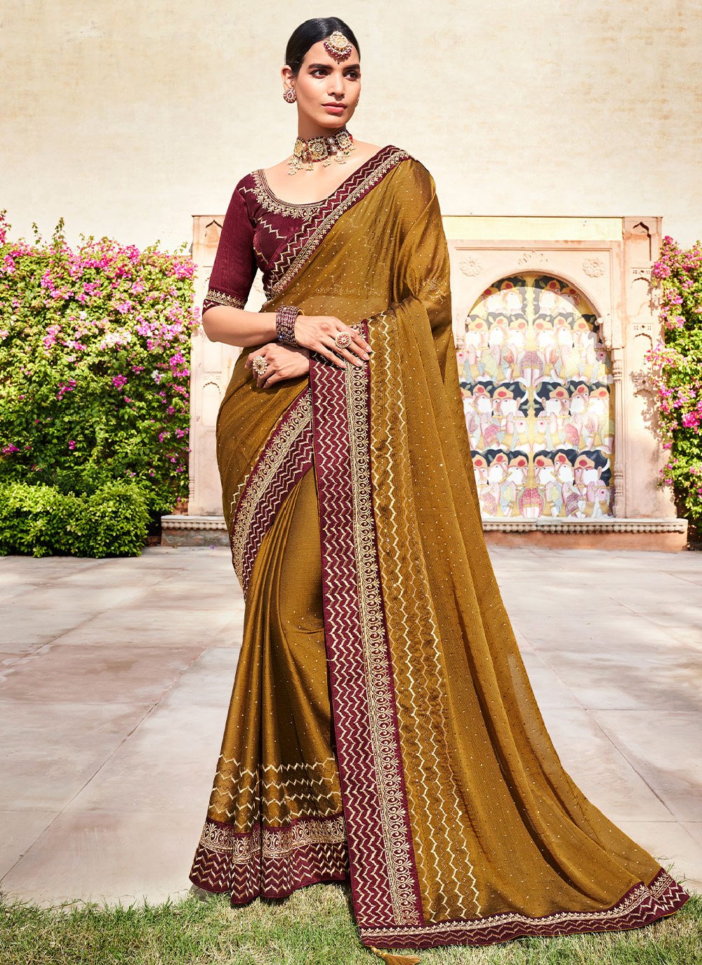 Classic Chiffon Brown Swarovski Saree