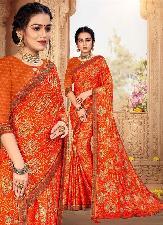 Casual Chiffon Orange Weaving Saree