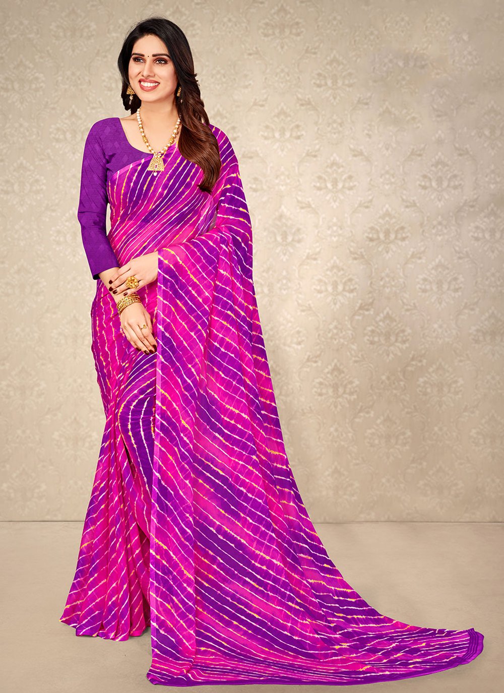 Contemporary Chiffon Purple Print Saree