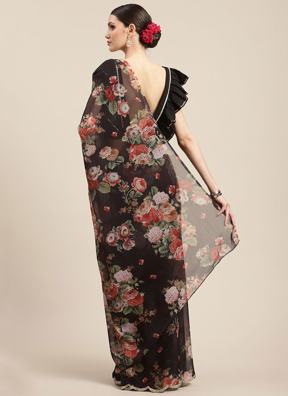 Classic Chiffon Black Digital Print Saree