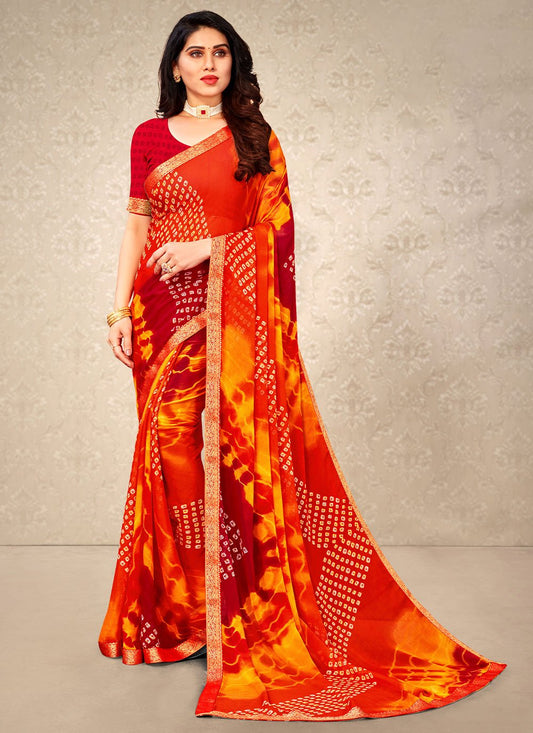 Classic Chiffon Orange Patch Border Saree