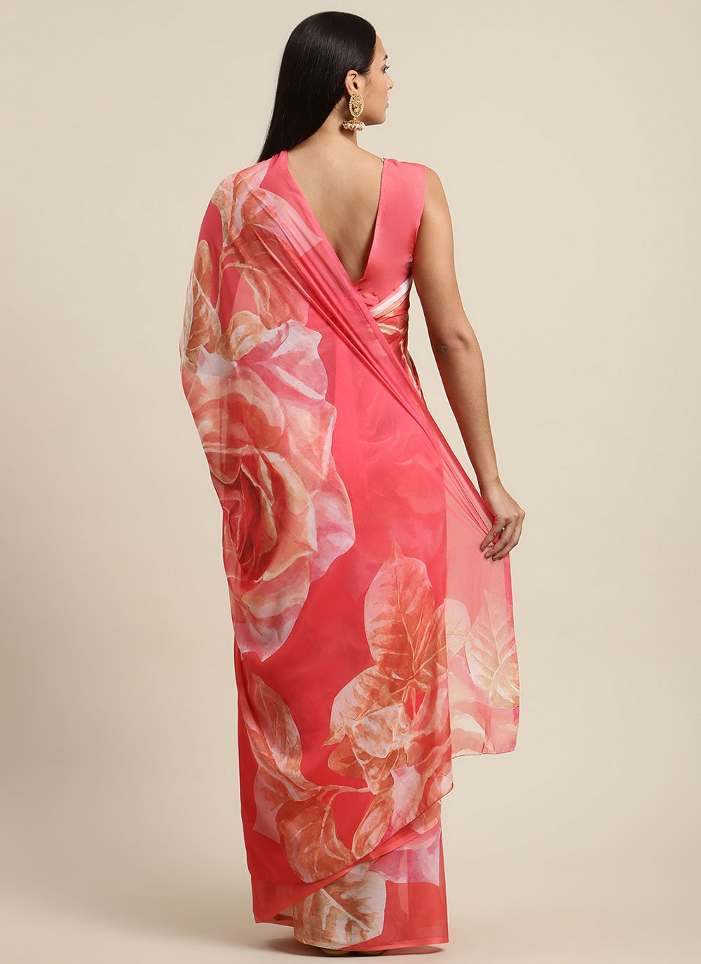 Contemporary Chiffon Orange Digital Print Saree