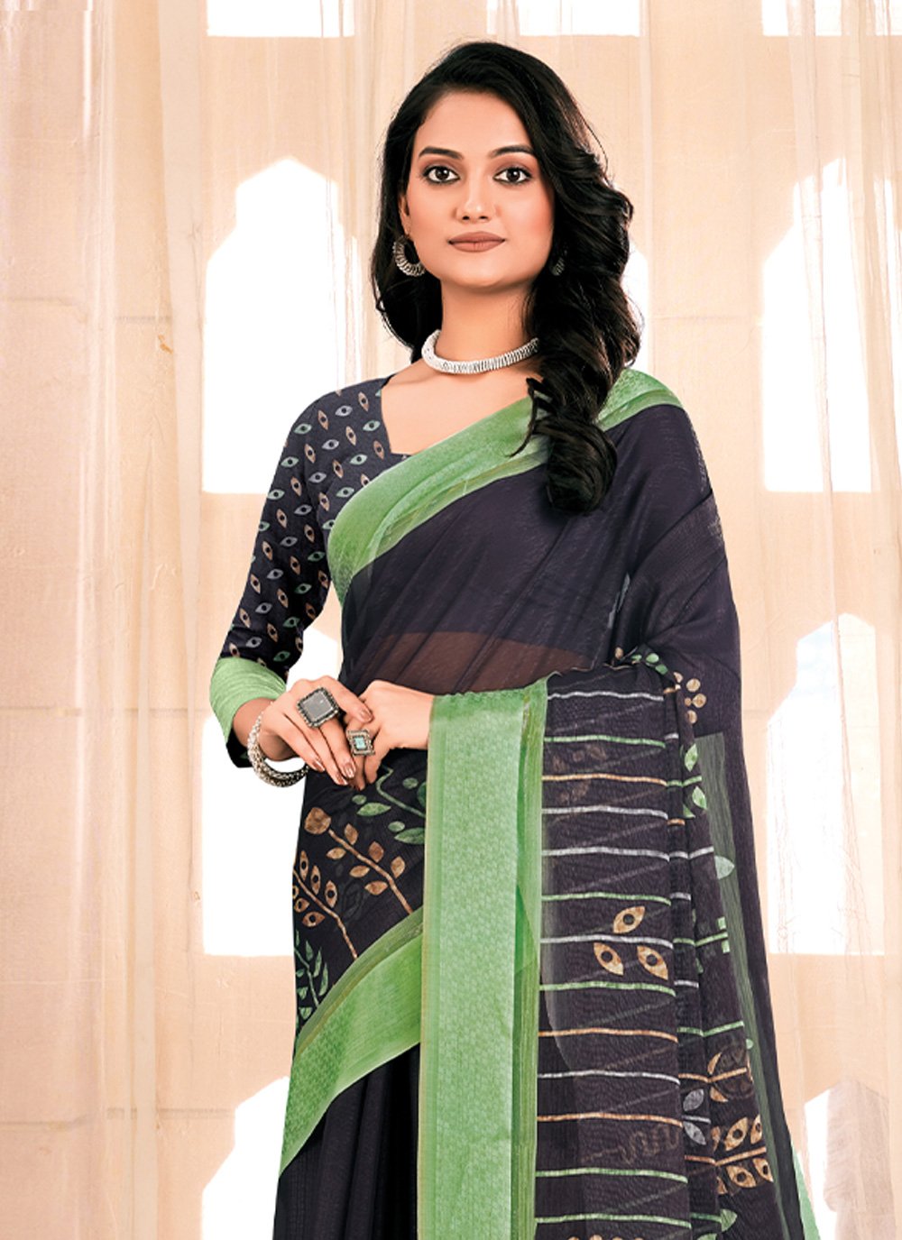 Contemporary Chiffon Black Fancy Work Saree