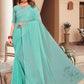 Contemporary Chiffon Aqua Blue Stone Saree