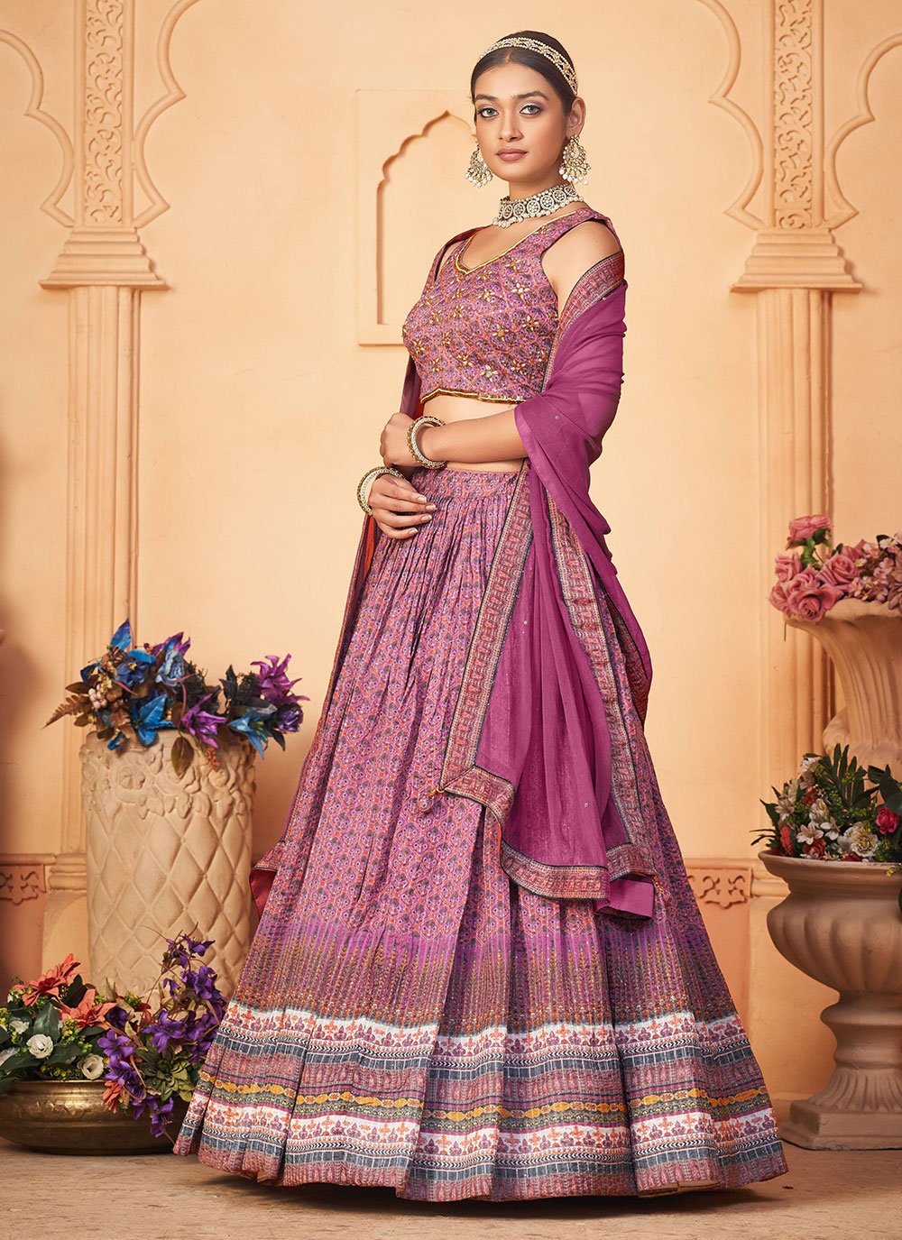 A Line Lehenga Chiffon Purple Digital Print Lehenga Choli