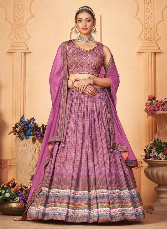 A Line Lehenga Chiffon Purple Digital Print Lehenga Choli