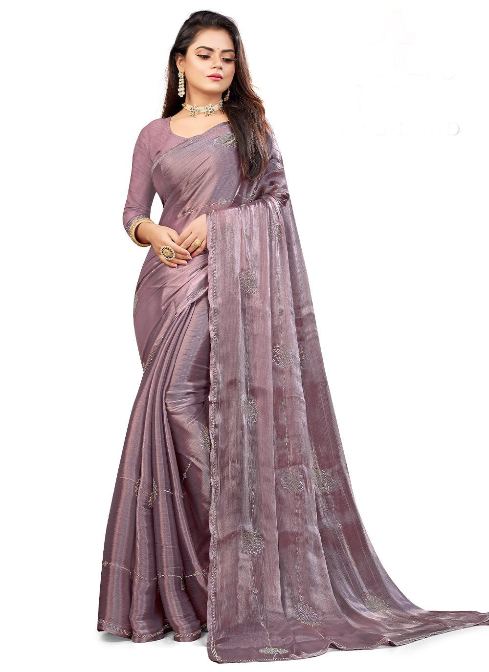 Contemporary Chiffon Lavender Embroidered Saree