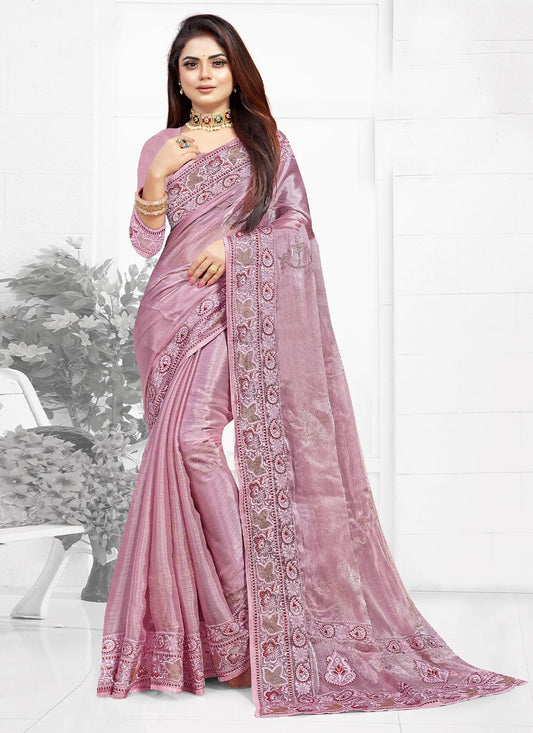 Trendy Saree Chiffon Purple Embroidered Saree