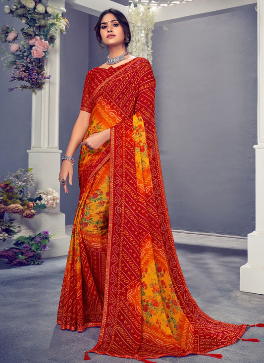 Classic Chiffon Multi Colour Bandhej Saree