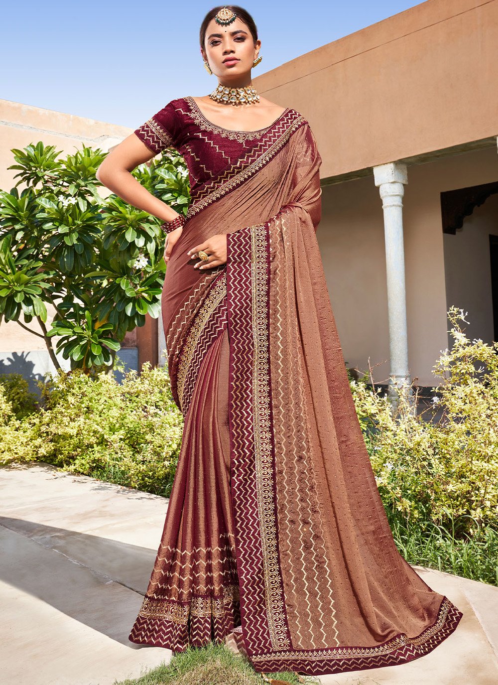 Classic Chiffon Brown Swarovski Saree