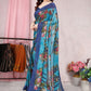 Classic Chiffon Blue Floral Patch Saree