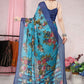 Classic Chiffon Blue Floral Patch Saree